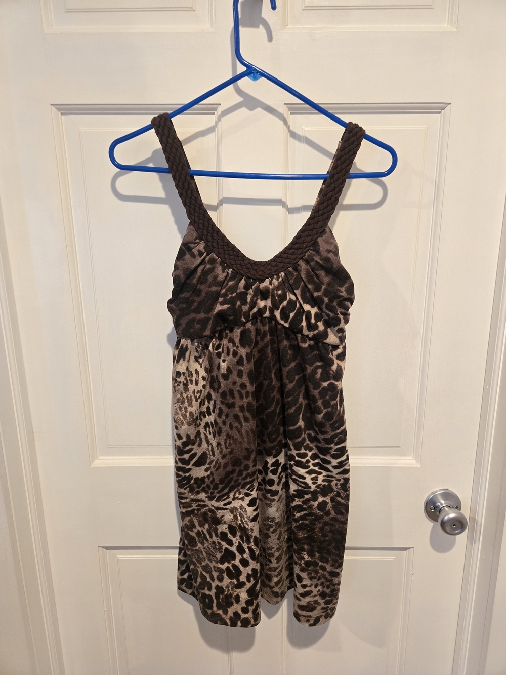Juniors Fleurish Brown Leopard Print Summer Dress with Braided Straps